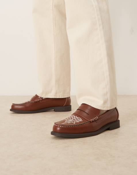 ASOS DESIGN penny loafers in brown with western detailing - view 1