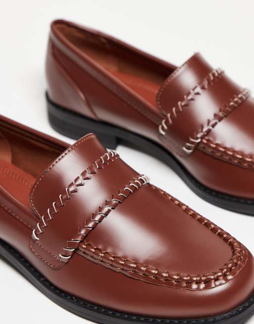 ASOS DESIGN penny loafers in brown with woven details