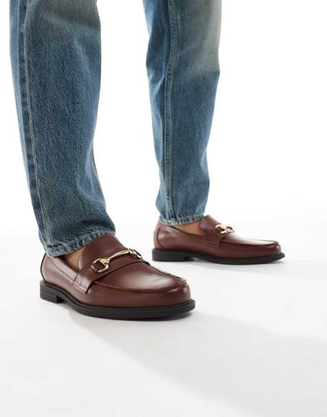 ASOS DESIGN - Penny loafers in bruin met goudkleurige trens - view 1