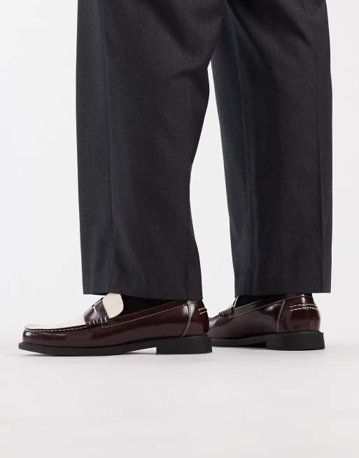 ASOS DESIGN penny loafers in burgundy and cream, 3 of 4