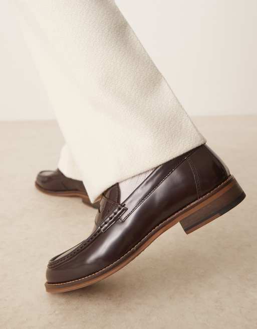 ASOS DESIGN penny loafers in burgundy leather