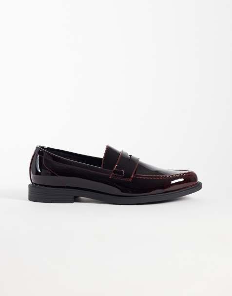 ASOS DESIGN penny loafers in burgundy patent - view 1