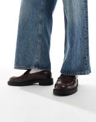 Asos Design Penny Loafers In Brown