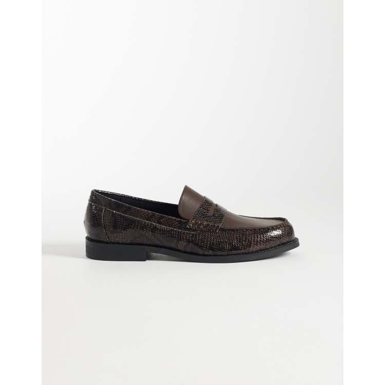  Red Snakeskin Loafers ASOS DESIGN Petrol loafer platform block heeled shoes in red  main image 3