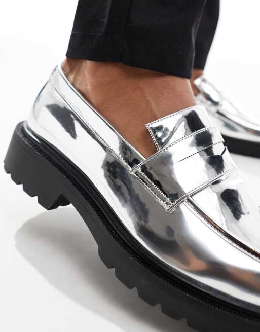 Silver penny loafers deals