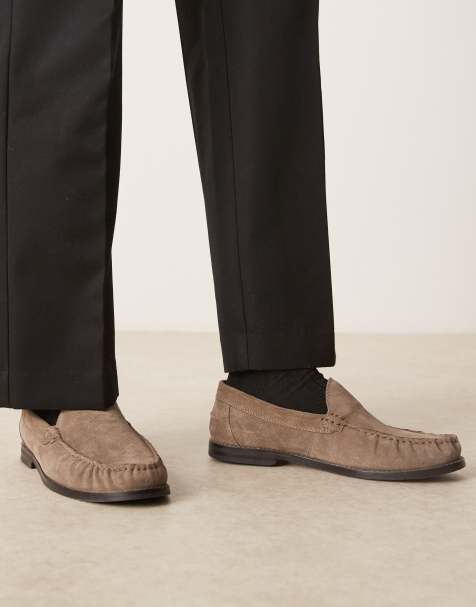 ASOS DESIGN penny loafers in stone suede with ruching - view 1
