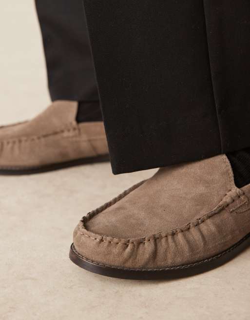 ASOS DESIGN penny loafers in stone suede with ruching
