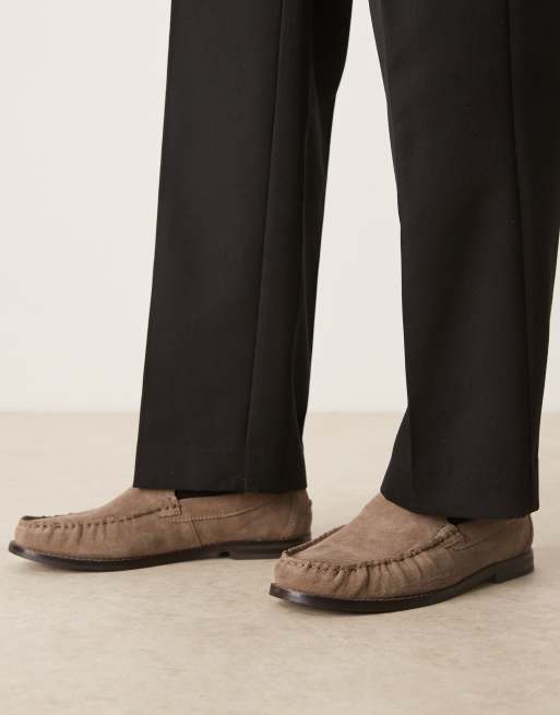ASOS DESIGN penny loafers in stone suede with ruching
