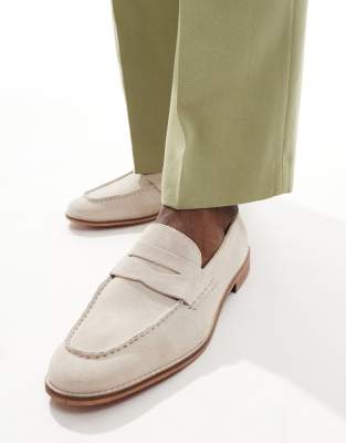 penny loafers in stone suede-Neutral