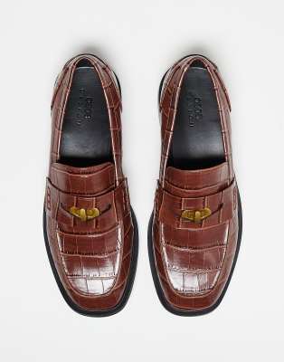 ASOS DESIGN penny loafers in tan faux croc