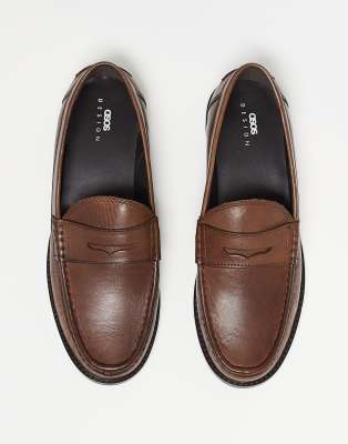 Asos Design Penny Loafers In Tan Leather-brown