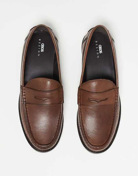 ASOS DESIGN penny loafers in tan leather - view 1