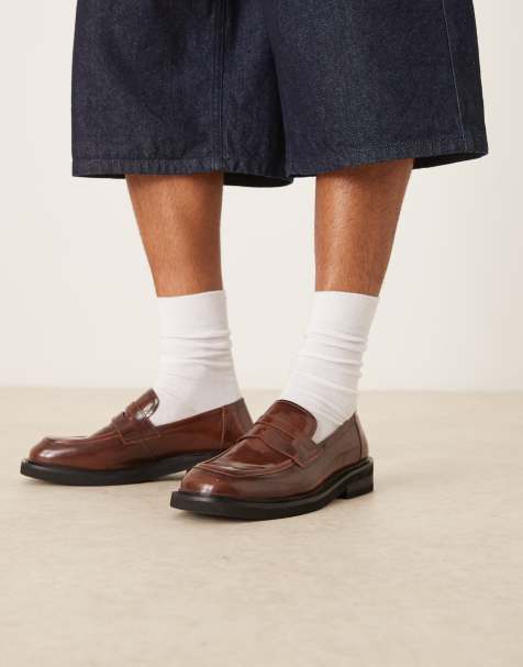 ASOS DESIGN penny loafers in tan leather - view 1