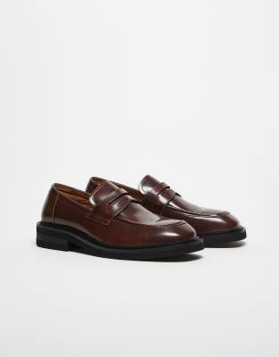 Asos Design Penny Loafers In Burgundy