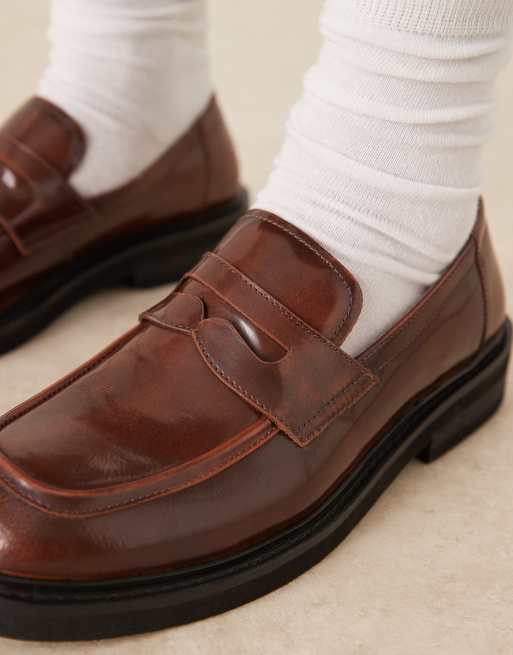 ASOS DESIGN penny loafers in tan leather