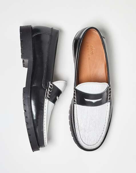 ASOS DESIGN penny loafers in textured black and white leather - view 1