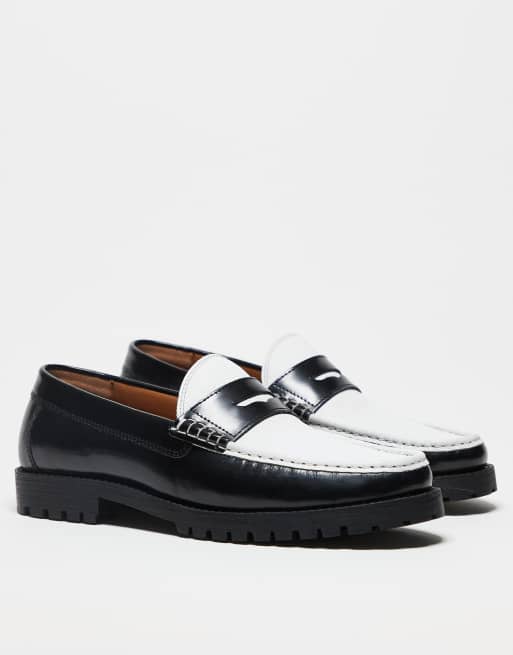 ASOS DESIGN penny loafers in textured black and white leather