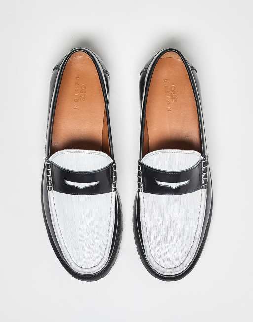 ASOS DESIGN penny loafers in textured black and white leather