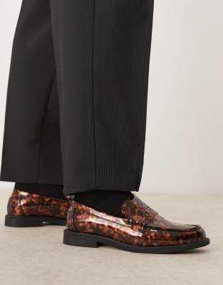Asos Design Penny Loafers In Tortoise Print-brown