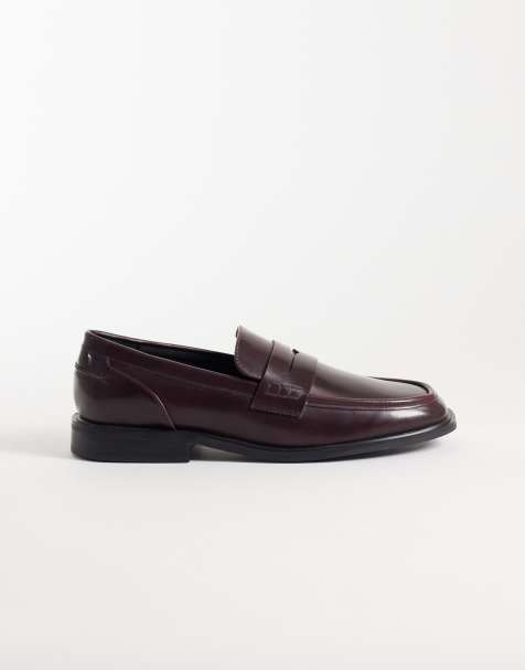 ASOS DESIGN penny loafers med fyrkantig tå i vinrött - view 1