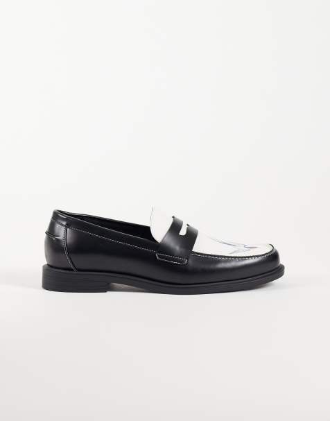ASOS DESIGN penny loafers med grafisk motiv i sort og hvid - view 1