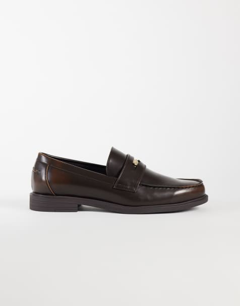 ASOS DESIGN penny loafers med myntdetalj i brunt - view 1