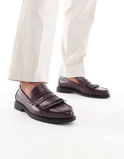 ASOS DESIGN - Penny loafers met franjes in bordeauxrood - view 1