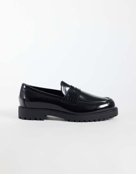 ASOS DESIGN penny loafers met profielzool in zwart - view 1