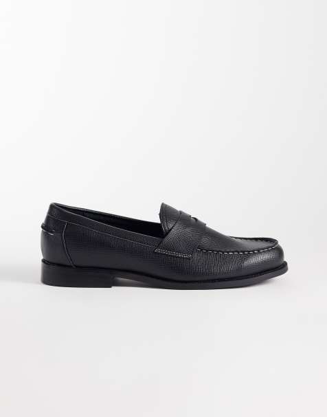 ASOS DESIGN - Penny loafers met trens en contrasterende stiksels in zwart saffiano - view 1