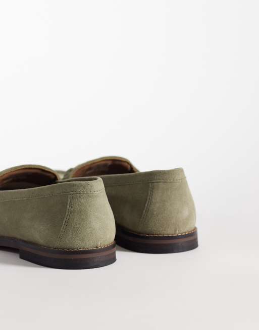 ASOS DESIGN - Penny loafers met trens in kaki suède, 3 van 4