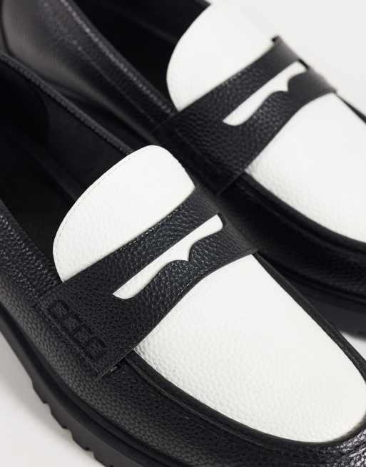 ASOS DESIGN penny loafers met zool met profiel in zwart en wit, 3 van 5