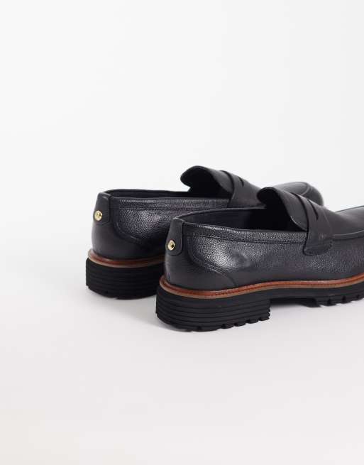 ASOS DESIGN - Penny loafers van getrommeld leer met profielzool in zwart, 3 van 4