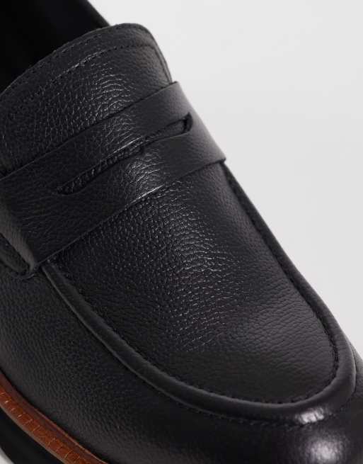 ASOS DESIGN - Penny loafers van getrommeld leer met profielzool in zwart, 4 van 4