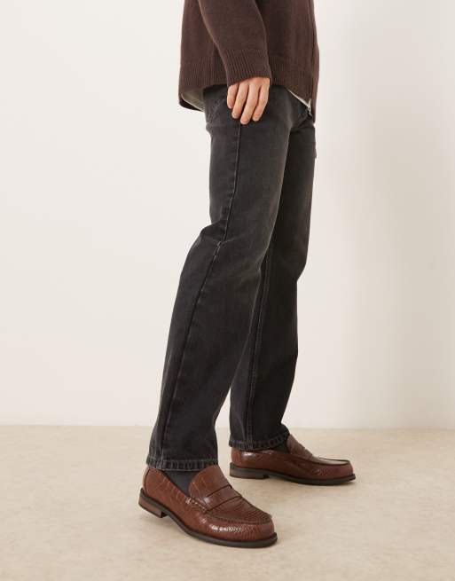 ASOS DESIGN - Penny loafers van imitatiekrokodillenleer in bruin, 3 van 4