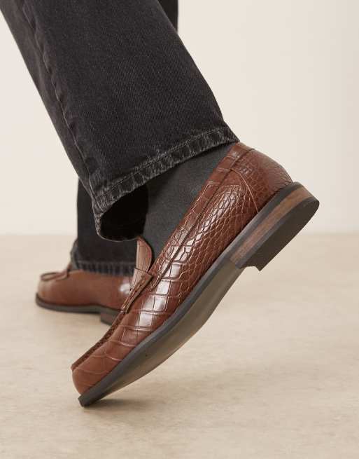 ASOS DESIGN - Penny loafers van imitatiekrokodillenleer in bruin, 4 van 4