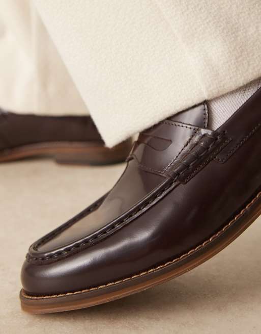 ASOS DESIGN - Penny loafers van leer in bordeauxrood, 3 van 4
