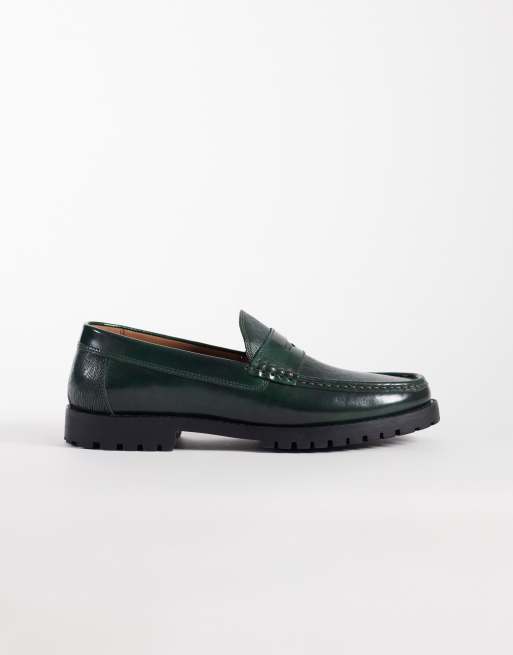 ASOS DESIGN - Penny loafers van leer met textuur in flessengroen, 2 van 4
