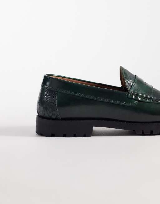 ASOS DESIGN - Penny loafers van leer met textuur in flessengroen, 4 van 4