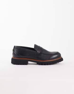 Asos Design Penny Loafers With Cleated Sole In Black