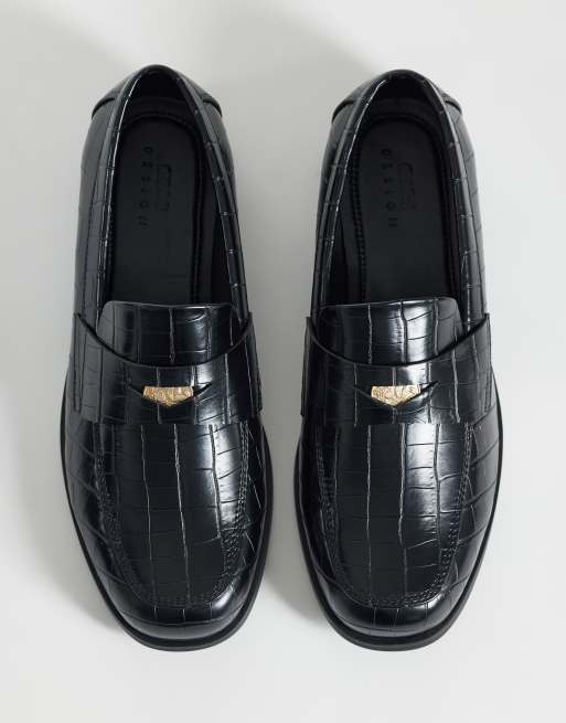 ASOS DESIGN penny loafers with coin detailing in black croc, 2 of 4