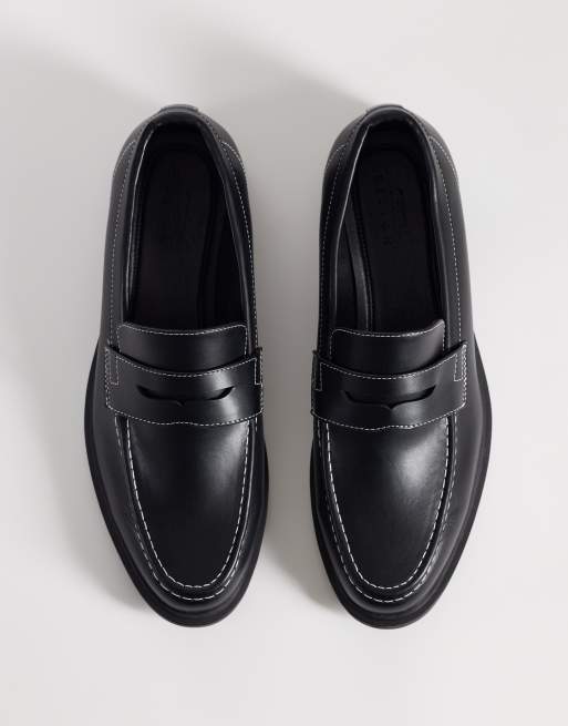 ASOS DESIGN penny loafers with contrast stich detail in black, 2 of 4