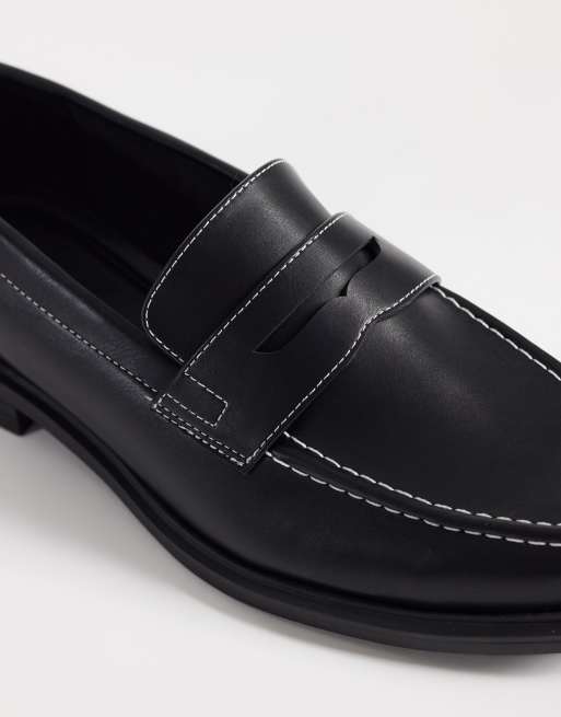 ASOS DESIGN penny loafers with contrast stich detail in black, 3 of 4