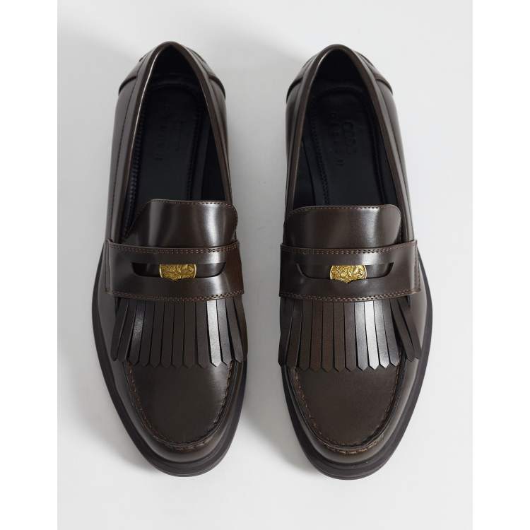 ASOS DESIGN penny loafers with fringe and coin detail in 