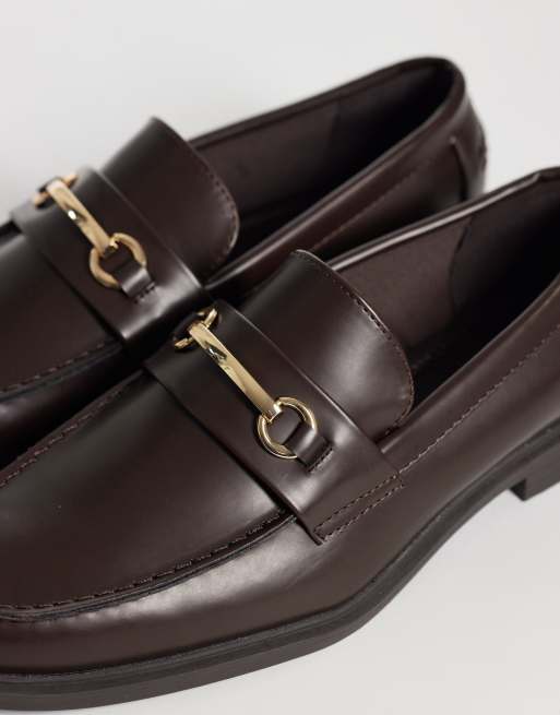 ASOS DESIGN penny loafers with gold snaffle in  brown, 3 of 4