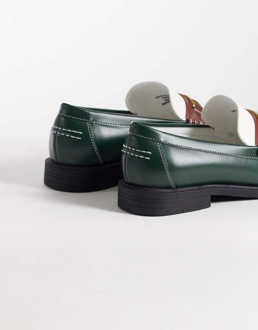 ASOS DESIGN penny loafers with gold-tone hardware in green and cream, 4 of 4