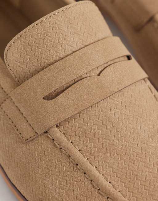 ASOS DESIGN penny loafers with natural sole and embossed weave in stone, 3 of 4