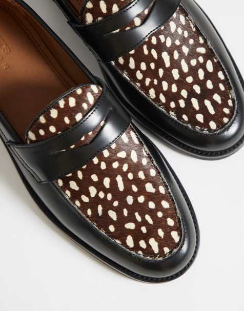 ASOS DESIGN penny loafers with pony hair apron in black leather - view 1