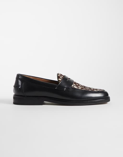 ASOS DESIGN penny loafers with pony hair aprons in black leather, 2 of 4