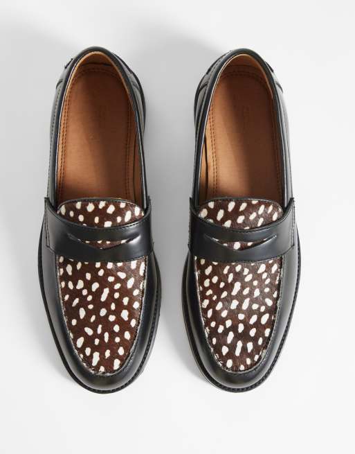 ASOS DESIGN penny loafers with pony hair aprons in black leather, 3 of 4