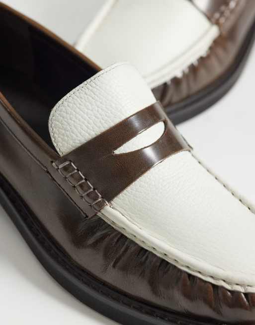 ASOS DESIGN penny loafers with ruched apron in brown and cream leather, 4 of 4
